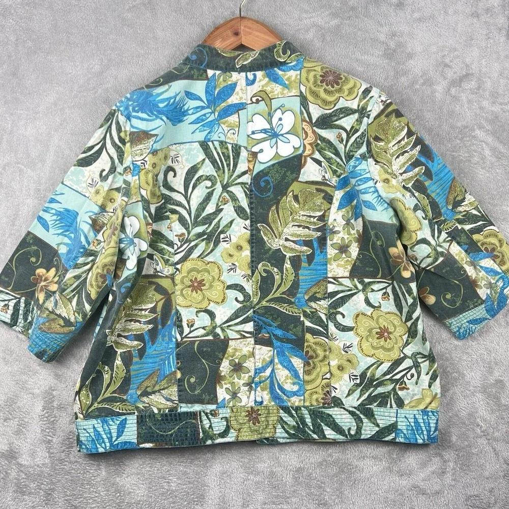 CJ Banks Full Zip Jacket Women's 2X‎ Blue Green Colorful Floral Festival VTG